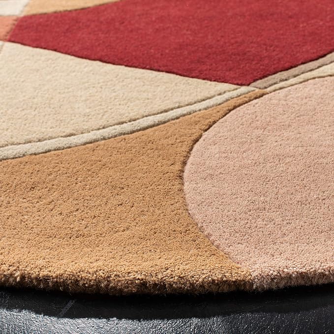 SAFAVIEH Rodeo Drive Collection 5'9" Round Beige / Multi RD845A Handmade Mid-Century Modern Abstract Wool Area Rug