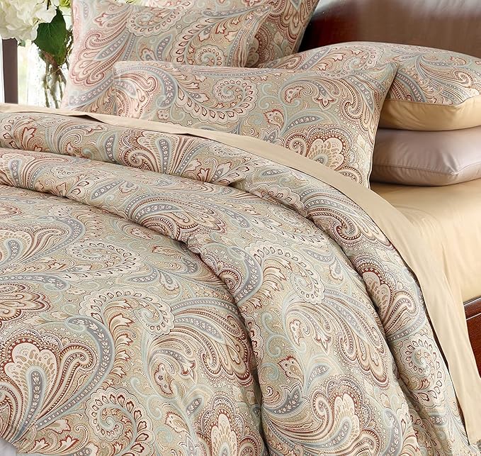 VM VOUGEMARKET Bohemian Damask Duvet Cover Queen,3 Pieces Boho Paisley Bedding Set,Silky Lightweight Egyptian Cotton Duvet Cover with Button Closure-Queen,Gold