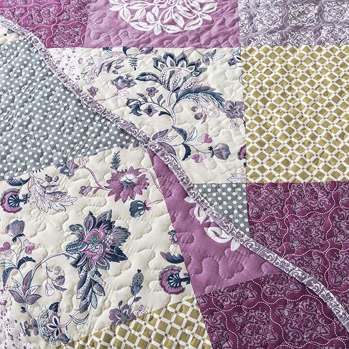 HoneiLife Quilt Set King Size - 3 Piece Microfiber Quilts Reversible Bedspreads Patchwork Coverlets Floral Bedding Set All Season Quilts- Late Spring,King