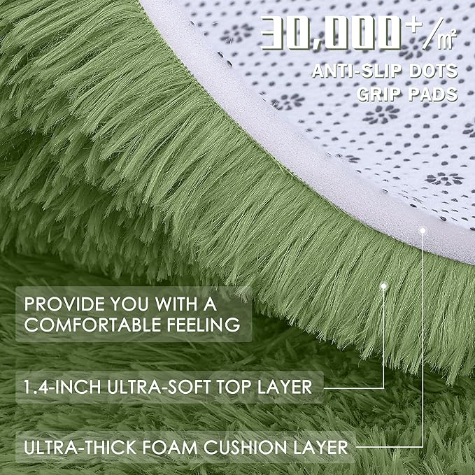 OLANLY 2x5 Machine Washable Runner Rugs for Hallway, Soft Fluffy Shaggy Bedside Rugs for Bedroom, Living Room, Indoor Floor Carpet for Kids Girls and Boys, Home Decor Aesthetic, Green