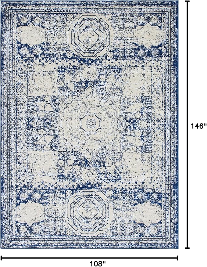 Unique Loom Bromley Collection Area Rug - Wells (9' x 12' 2" Rectangle, Ivory and Blue/ Ivory)