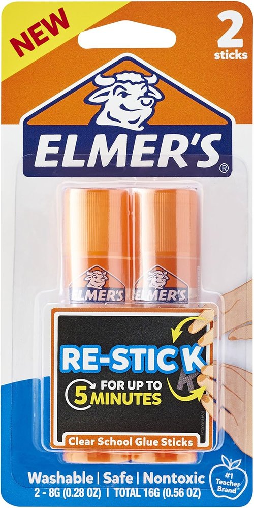 Elmer’s Glue Sticks - Re-Stick School Glue, 0.28 Ounces, Pack of 2 for Easy Application