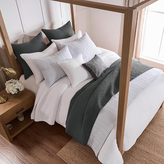 Levtex Home Cross Stitch Reversible Full/Queen Quilt Set (88x92in) with 2 Pillow Shams (26x20in) - Stitch Texture - Charcoal - Cotton Full/Queen Size Quilt Bedding Set - Lightweight, Soft, Pre-Washed