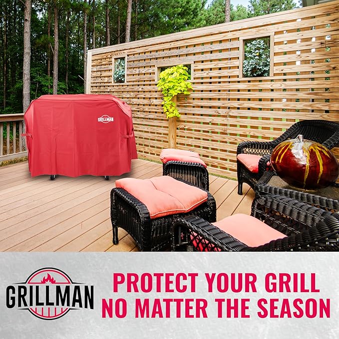 Grill Cover by Grillman, Red, 64 Inch, BBQ Outdoor Grill Covers, Charcoal & Gas Grills, Waterproof, Rip-Proof, Weather-Resistant, Anti-UV, Barbecue Cover for Weber, Genesis, Charbroil, Nexgrill, etc