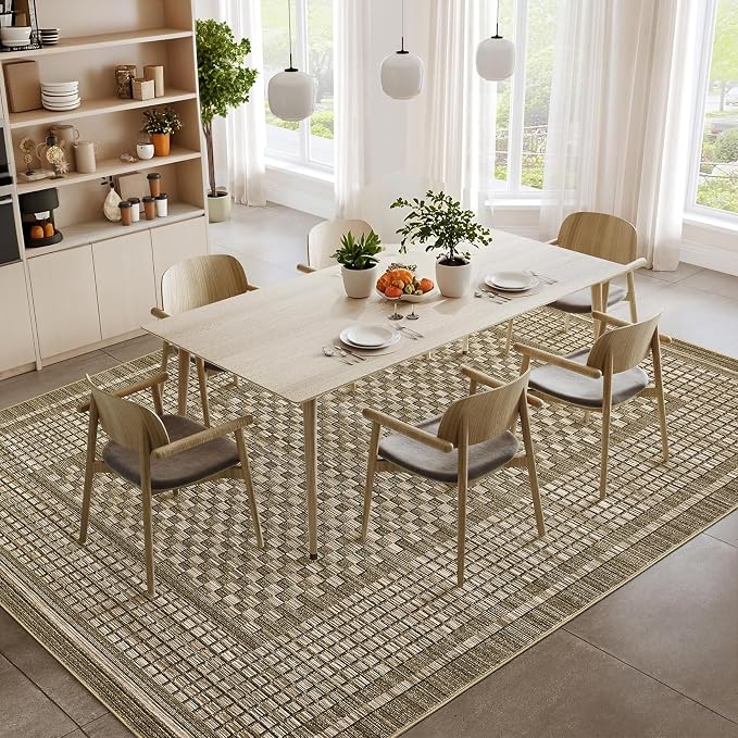 Washable Rug 10x13 Area Rug for Bedroom Modern Living Room Rug Contemporary Large Area Rug Non Slip Throw Rugs Stain Resistant Carpet for Department Dining Room 10'x13' Brown