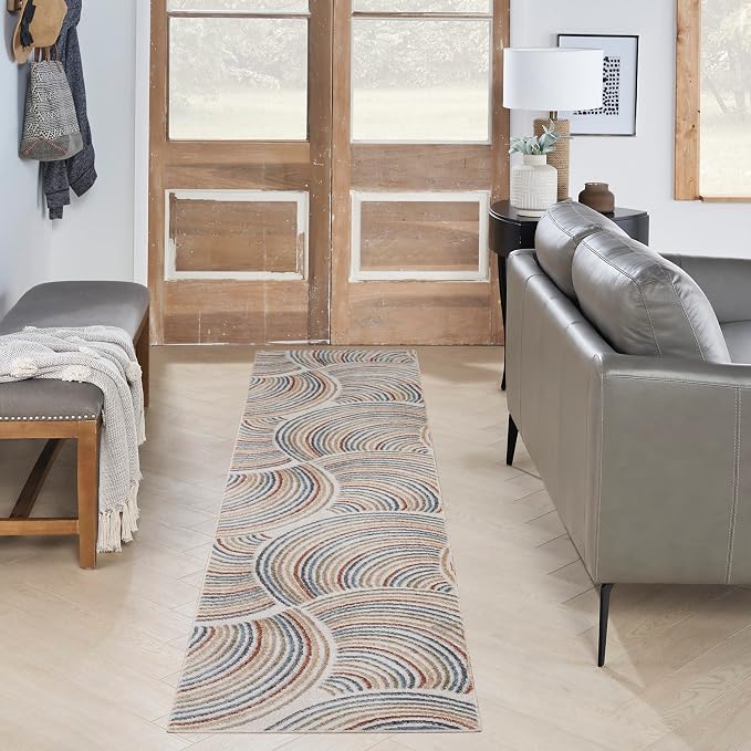 Nourison Home Astra Machine Washable Ivory Multicolor 2'2" x 10' Area Rug - Easy Clean, Non Shedding, Bed Room, Living Room, Dining Room, Kitchen (10' Runner)