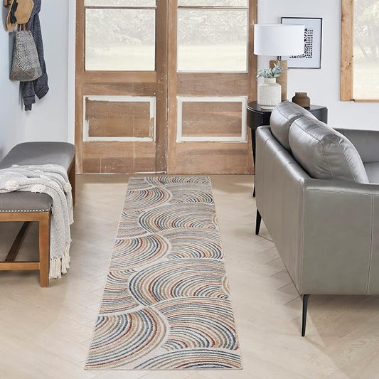 Nourison Home Astra Machine Washable Ivory Multicolor 2'2" x 10' Area Rug - Easy Clean, Non Shedding, Bed Room, Living Room, Dining Room, Kitchen (10' Runner)