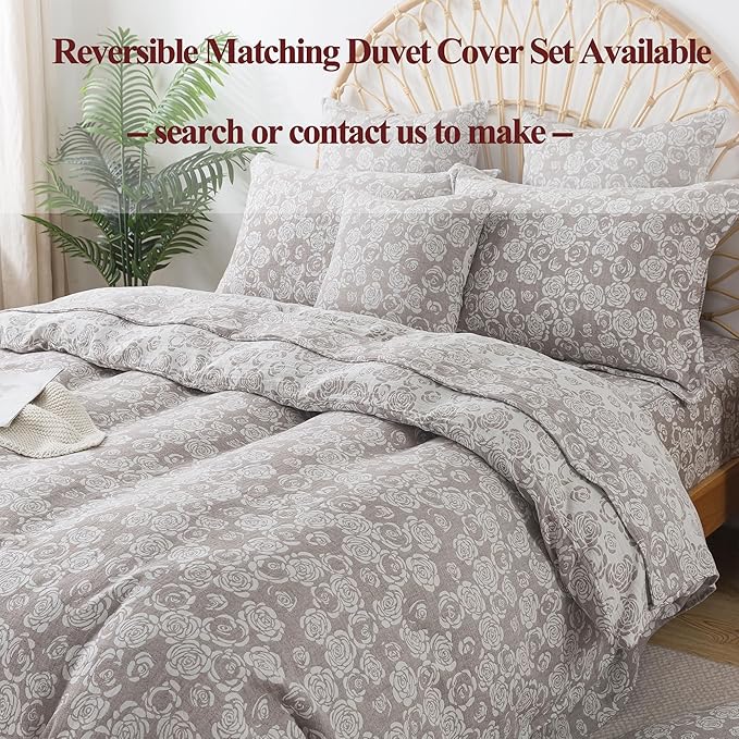 FADFAY Rose Sheets Set King Vintage Curry Floral Bedding Shabby Farmhouse Bedding Super Soft Washed Double -Layer Muslin Sheets Luxury 100% Cotton Breathable Deep Pocket Fitted Sheet 4Pcs, King Size