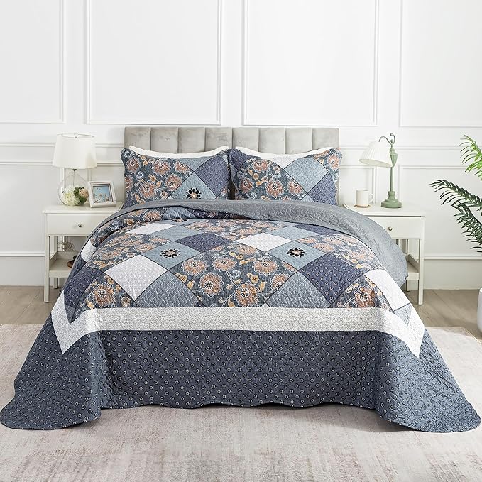 HoneiLife Queen Quilt Bedding Set - 3 Piece Microfiber Quilt Sets Reversible Bedspreads Rustic Coverlets for Queen Beds