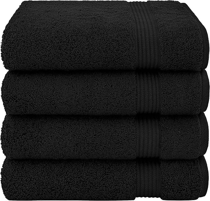 Cotton Paradise 100% Cotton Turkish Towel Set, Soft Absorbent Quick Dry, 4 Piece Bath Towel Set, Coal Black