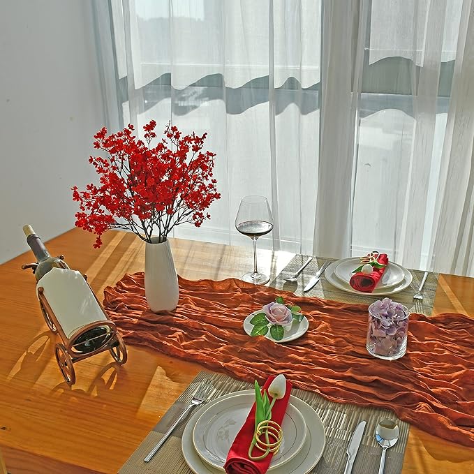 Mandy's Red Artificial Baby’s Breath European Flowers 6 Bundles Silk Gypsophila with Bendable Stems for Fall Thanksgiving & Christmas Centerpiece Wedding Decor and Table Arrangements