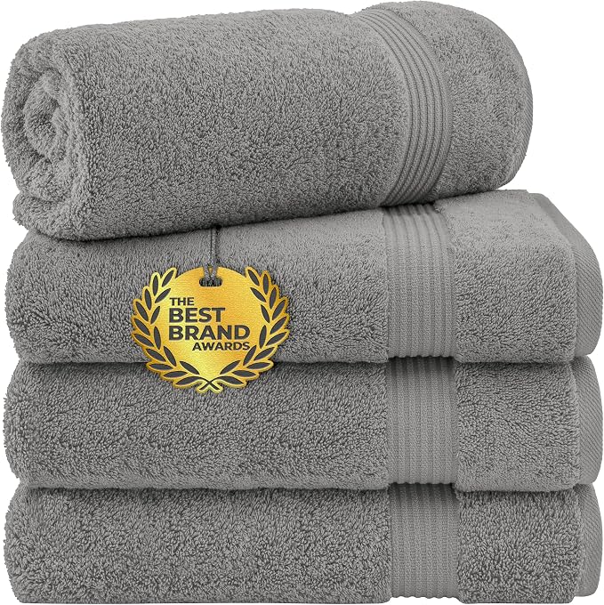 Cotton Paradise 4 Piece Turkish Bath Towels for Bathroom, Extra Large Soft Plush Towels Bathroom Set, Light Grey