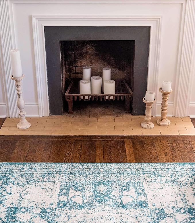 Unique Loom Bromley Collection Area Rug - Wells (2' x 3' 1" Rectangle, Turquoise/ Ivory)
