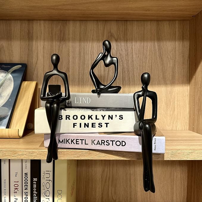 Prettidecor Gold Home Decor Thinker Statue Accents, Set of 3 Thinker Sculptures Office Decor Modern Abstract Resin Decoration on Shelf Table Desk for Living Room Office Bedroom (Black, Small)
