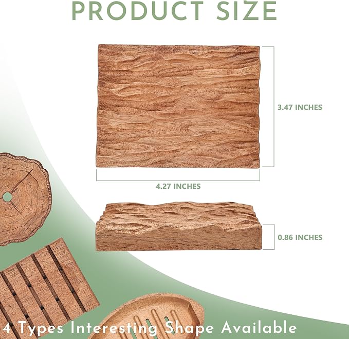 Acacia Wooden Soap Dish with Self Draining, Funny and Modern Multi Shape Design, Soap Holder for Sink Countertop, Shower & Bathroom Soap Tray。 (Wave-4.72“x3.47"x0.86")