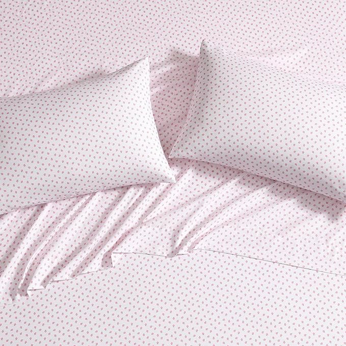 Laura Ashley - Kids Sheet Set, Ultra-Soft & Breathable Toddler Bedding with Matching Pillowcases, Wrinkle-Resistant, Ideal Girl Room Essentials (Sweet Lady Bugs Pink, Queen)