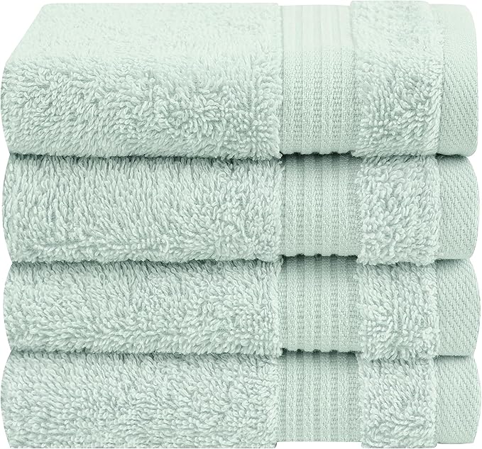 Cotton Paradise 100% Cotton Turkish Towel Set, Soft Absorbent Quick Dry, 4 Piece Washcloth Set, Mint Green