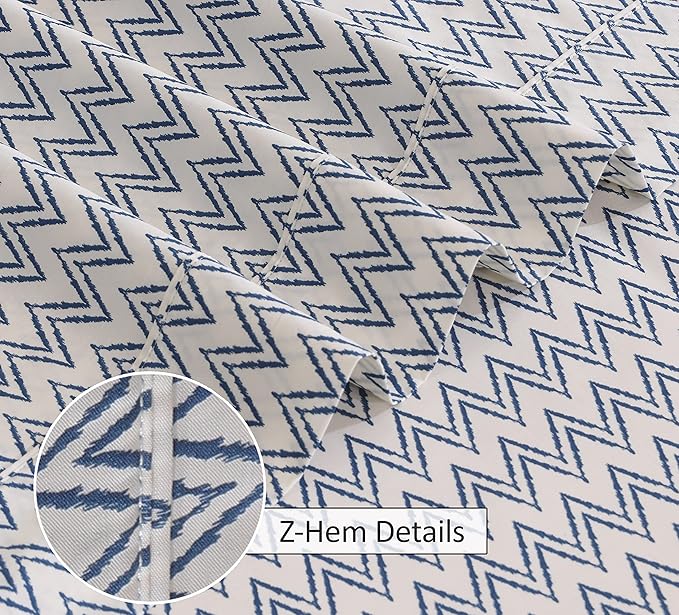 RUVANTI 100% Cotton King Size Sheets Set, 4 Pieces, Soft & Breathable Percale Weave Bedding, Deep Pocket 16", Hotel Standard, Crisp Cool Feel, Durable, Perfect Floral Bed Sheet, Chevron