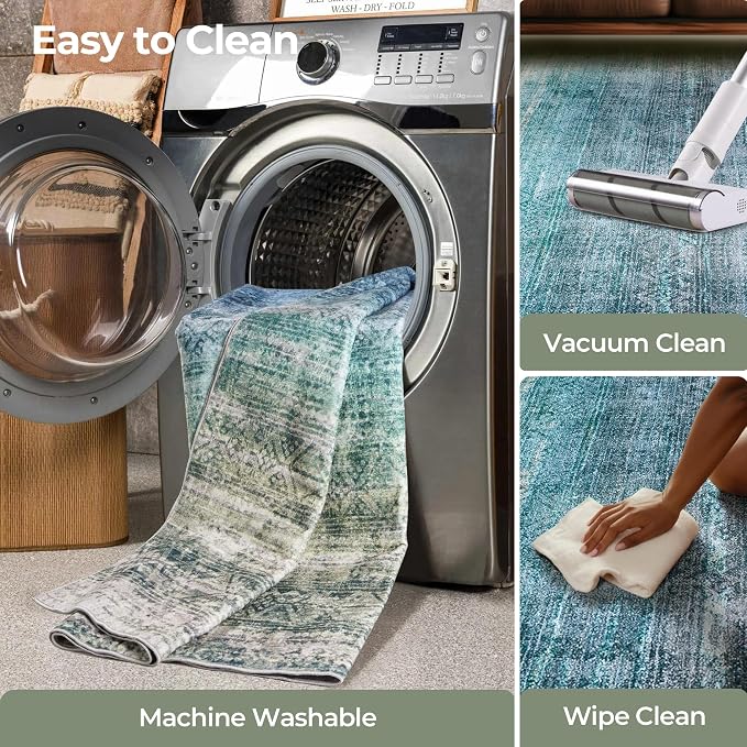 Kokia Abstract Area Rug Washable 2x3 Non-Slip Stain Resistant Entryway Rug Soft Indoor Mat for Kitchen Door Decor, Oslo Teal