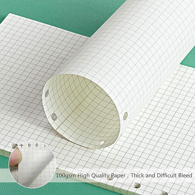 135 Sheets Planner Refill Paper, 210x142mm, 5mm Squared Inserts Paper A5 6 Holes Binder Grid Notepaper for Filofax Bullet Journals Diary