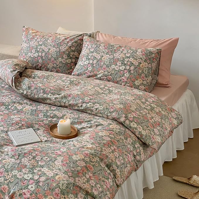 HighBuy Queen Size Comforter Set Vintage Floral Multi Color Soft Floral Bedding for All Seasons Women Girl Ultra Soft Queen Bedding Set with Flower Comforter and 2 Pillowcases