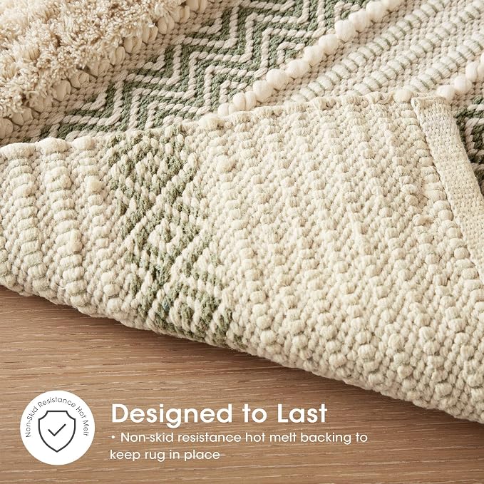 Ink+Ivy Bath Rug Hand-Woven Texture Shaggy Striped Soft & Water Absorbent, Boho Bathroom Décor Bath-Mats, Non-Slip Absorbent Quick Dry Mats for Tub, Shower Room, Asher, 22x58, Sage Green 1 Piece