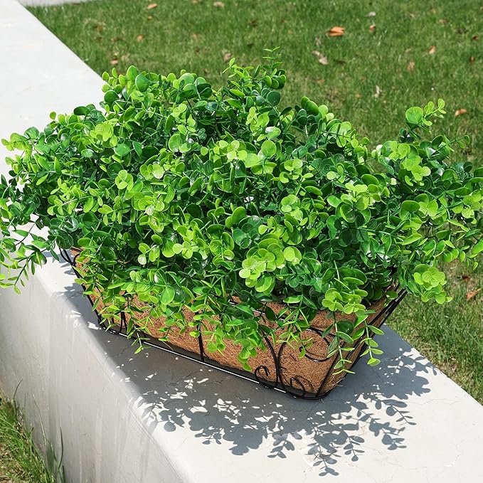 HyeFlora Artificial Plants for Outdoors Outside Spring Summer Decoration, 12 Bundles Faux Eucalyptus Leaves Stems Bulk Fake Greenery Branches Look Real UV Resistant for Home Porch Patio Planter Yard