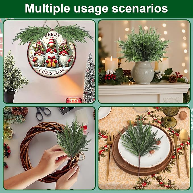 18″ Artificial Norfolk Pine Stems - 8 Pack Real Touch Christmas Decorations Indoor, Modern Tabletop Greenery for Vases, Festive Home Decor (Faux Pine, Xmas Plants Decor)