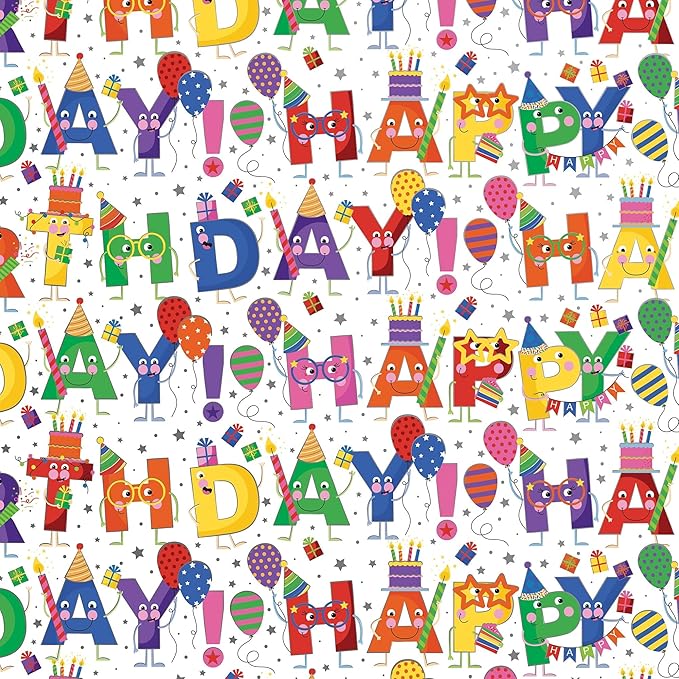 Jillson Roberts Gift Wrap, Birthday Characters (8 Rolls 5 feet x 30 inches)