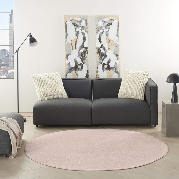 Nourison Home Nourison Essentials Pink 6' x Round Area Rug - Easy Clean, Non Shedding, Bed Room, Living Room, Dining Room, Kitchen (6' x Round)