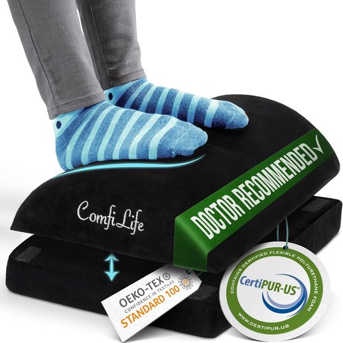 ComfiLife Foot Rest - Adjustable Height Memory Foam Stool for Ergonomic Comfort | Black
