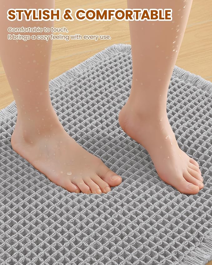 Smiry Waffle Bath Mat 72x24, Extra Soft Absorbent Bathroom Rugs, Non Slip Machine Washable Quick Dry Bath Rugs for Bathroom Floor, Tub, Shower, Home Decor Accessories, Light Grey