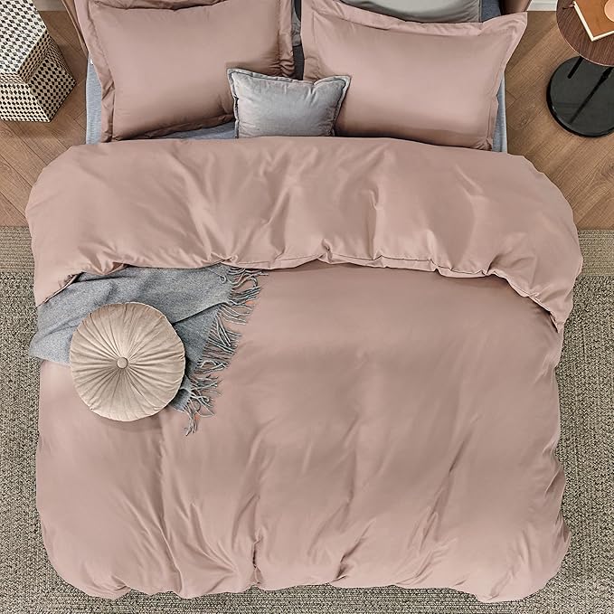 Bedsure Duvet Cover Full Size - Soft Double Brushed Bedding Set for Kids & Adults, Zipper Closure, 3 Pieces, Includes 1 Duvet Cover (80"x90") & 2 Pillow Shams, NO Comforter, Dusty Rose