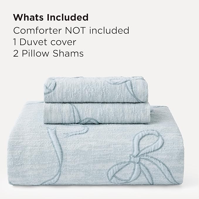 Bedsure Blue Duvet Cover Queen Size with Bowknot Jacquard Design, Soft and Elegant Boho Bedding Set, Luxurious Craftsmanship for a Stylish Bedroom,Includes 1 90"x90" Duvet Cover & 2 Pillow Shams