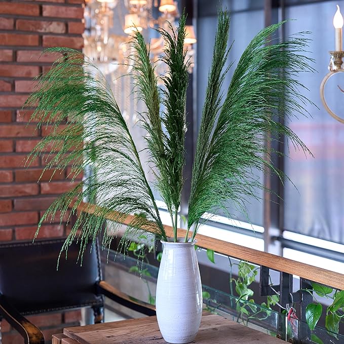 Pampas Grass Decor Tall,Long Pampas, Large Pompas Floral, Elegant Feather Flowers for Wedding Decorations, Living Room Decor (Natural Green, 6pcs 43.3"(110cm))