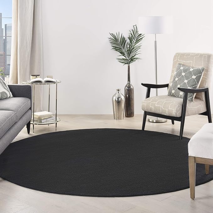 Nourison Home Nourison Essentials Black 8' x Round Area Rug - Easy Clean, Non Shedding, Bed Room, Living Room, Dining Room, Kitchen (8' x Round)