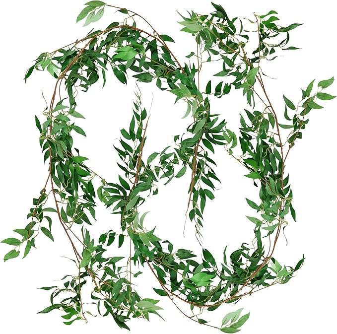 FiveSeasonStuff Artificial Natural Green Willow Garlands, Bendable Greenery Vine Leaves for Wedding Home Decoration (2 pcs, 11.8 feet)