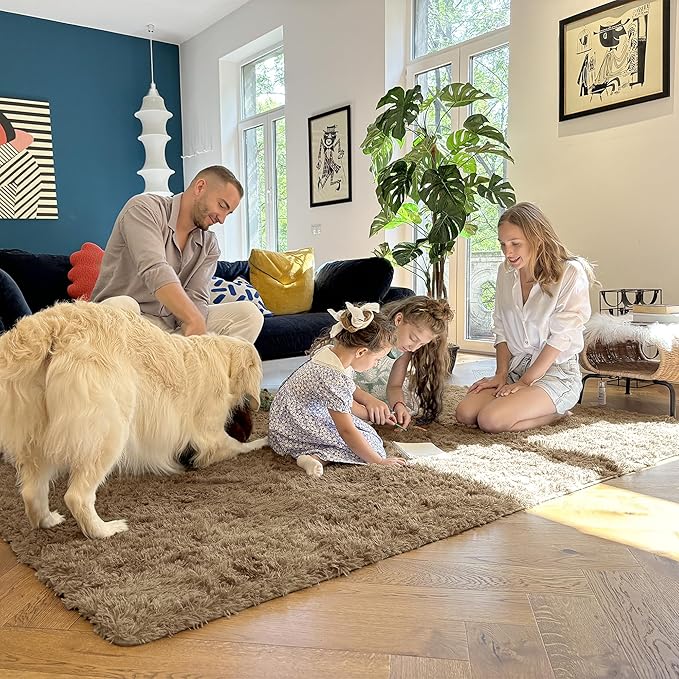 OLANLY 2x6 Machine Washable Runner Rugs for Hallway, Soft Fluffy Shaggy Bedside Rugs for Bedroom, Living Room, Indoor Floor Carpet for Kids Girls and Boys, Home Decor Aesthetic, Taupe