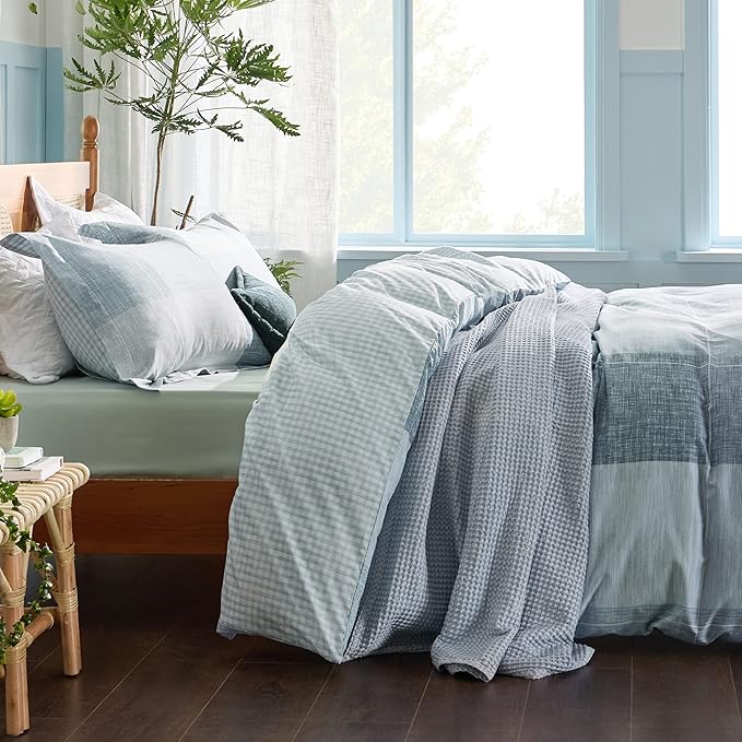 Bedsure Twin/Twin XL Duvet Cover Kids - Gingham Reversible Buffalo Plaid Duvet Cover Set with Zipper Closure, 2 Pieces Blue Bedding Set with 8 Corner Ties and 1 Pillow Sham 20"x26"
