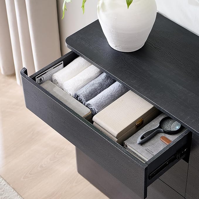 JXQTLINGMU 8 Drawer Dresser for Bedroom, Modern Push-to-Open Chest of Drawers, Large Wood Storage w/Curved Profile & Handleless Design, 52" Wide Dresser TV Stand for Bedroom, Living Room, Black