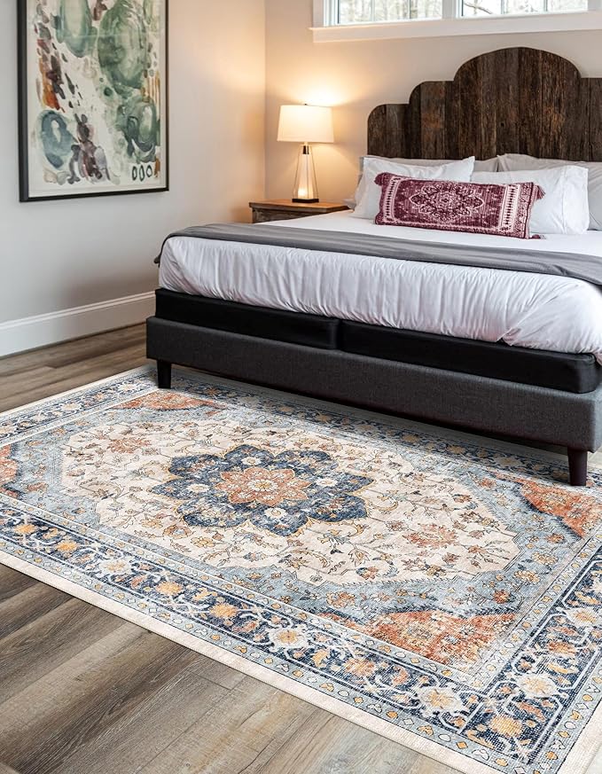 vivorug Runner Rug 2'x8' Washable Non-Slip Boho Runners for Hallways Kitchen Entryway Laundry Room Carpet Hallway Runner Orange/Navy