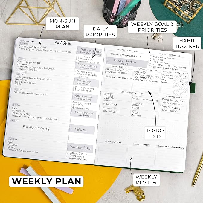 Clever Fox Planner Pro Premium Edition– Luxurious Weekly & Monthly Planner + Budget Planner Organizer for Productivity & Reaching Goals, Undated, A4 Hardcover + Keepsake Box, Lasts 1 Year, ForestGreen