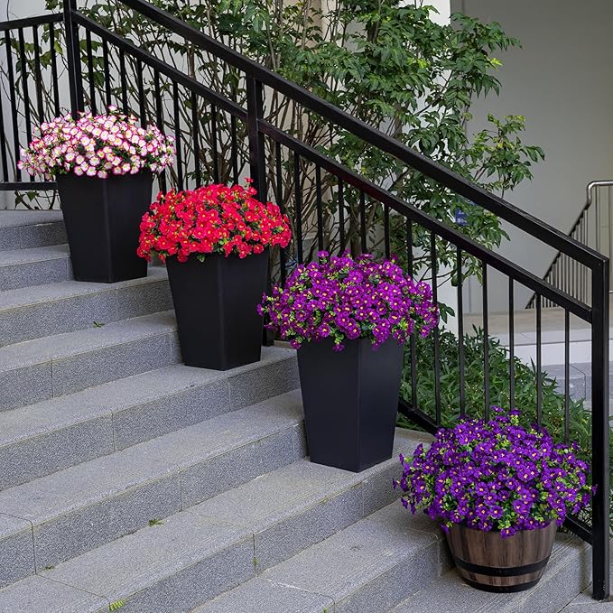 Artificial Faux Flowers for Outdoor 16 Bundles Boxwood Fake Morning Glory for Planter,UV Resistant Fake Flowers for Home Porch Patio Outside（Fuchsia）