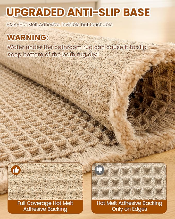 Smiry Waffle Bath Mat 24x16, Extra Soft Absorbent Bathroom Rugs, Non Slip Machine Washable Quick Dry Bath Rugs for Bathroom Floor, Tub, Shower, Home Decor Accessories, Brown
