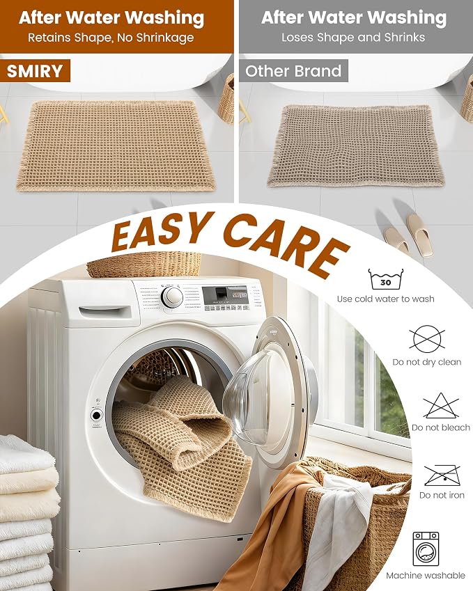 Smiry Waffle Bath Mat 47x32, Extra Soft Absorbent Bathroom Rugs, Non Slip Machine Washable Quick Dry Bath Rugs for Bathroom Floor, Tub, Shower, Home Decor Accessories, Brown
