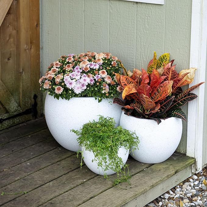 Beuta Large Planters for Outdoor Plants - Set of 3, 8/12/14 Inches Outdoor Planters for Porch - Tall Planter for Outdoor & Indoor Plants | Large Indoor Plant Pot - USA Made - Limewash