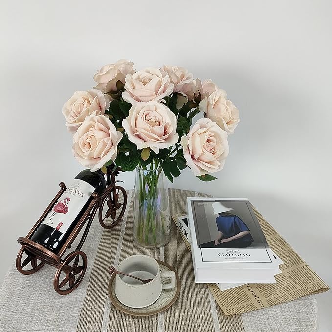 ATFL Silk Floral Pink Roses, 12 Pcs Fake Pink Flowers Fake Roses Artificial Flowers Bulk,Floral Diameter 4'', Artificial Fake Silk Rose with Stems for Wedding,Floral Diameter 4''(Fall Pink)
