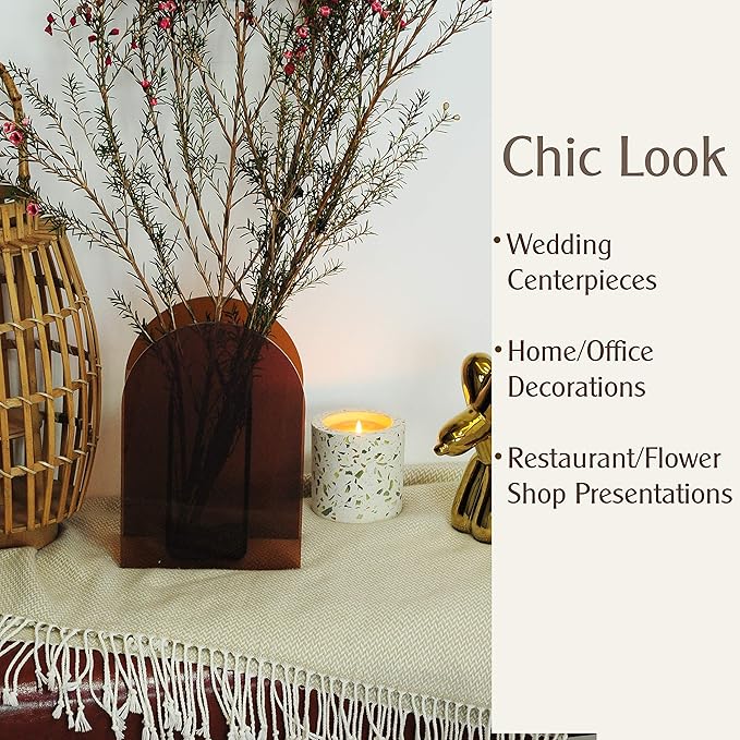 Acrylic Vase Modern Arch Shape Vase for Wedding Party Flowers Centerpieces Home Office Decor (Brown)