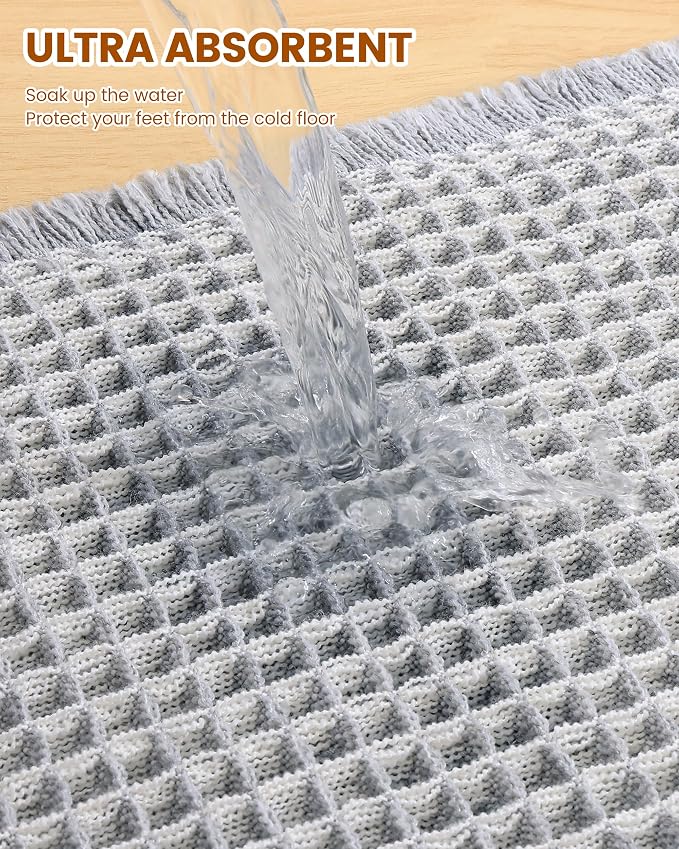 Smiry Waffle Bath Mat 36x24, Extra Soft Absorbent Bathroom Rugs, Non Slip Machine Washable Quick Dry Bath Rugs for Bathroom Floor, Tub, Shower, Home Decor Accessories, Lightgrey & Cream
