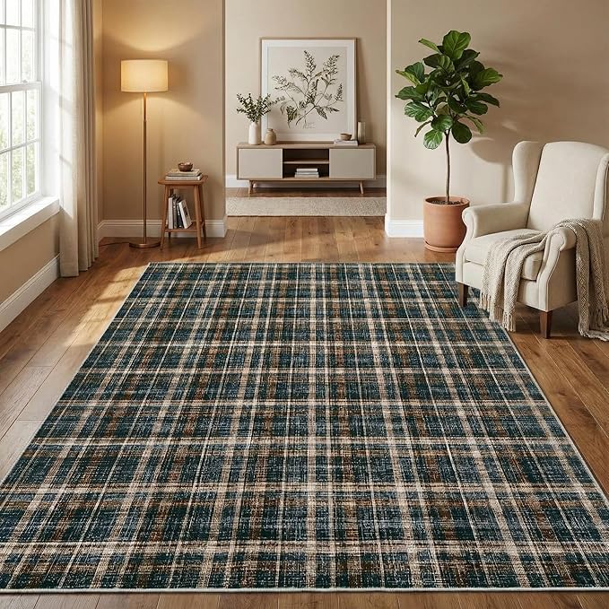 Washable Area Rug 4x6 Rugs for Living Room Modern Bedroom Rug Large Area Rug Non Slip Throw Rugs Soft Low Pile Stain Resistant Carpet for Dining Room Nursery Rug 4'x6' Black&Brown